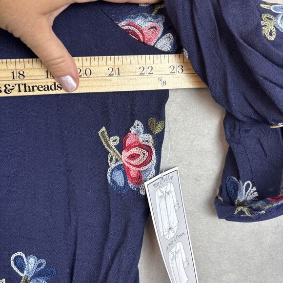 Anthropologie Fig and Flower Tunic XL Embroidered Floral Button Long Sleeve Blue - Picture 7 of 11